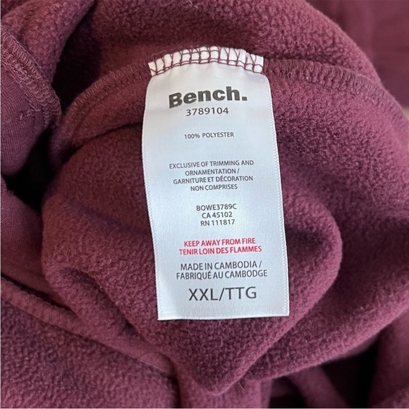 2/$40 BENCH Long Fleece Hoodie Jacket Coat Burgundy Size XXL - Picture 6 of 7